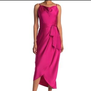 NWT TED BAKER TILLIEY PINK COWL FAUX WRAP MIDI DRESS SZ US 12/14 TED SZ 5